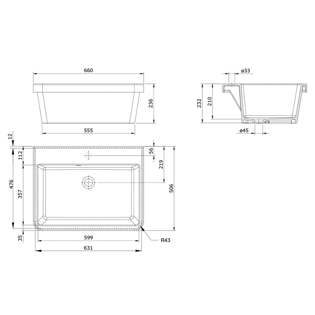 Turner Hastings Ravine 66x51 Fireclay Sink 7411