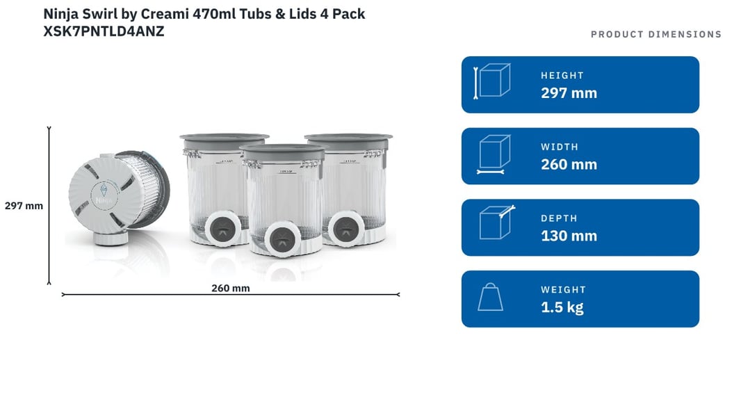 Ninja Swirl by Creami 470ml Tubs & Lids 4 Pack XSK7PNTLD4ANZ — product dimensions