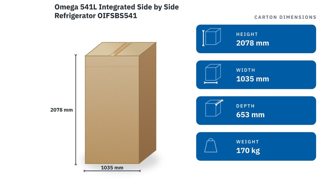 Omega 541L Integrated Side by Side Refrigerator OIFSBS541