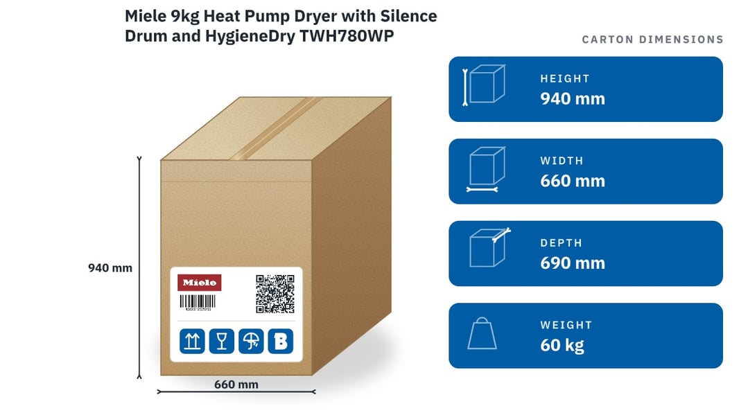 Miele 9kg Heat Pump Dryer with Silence Drum and HygieneDry TWH780WP