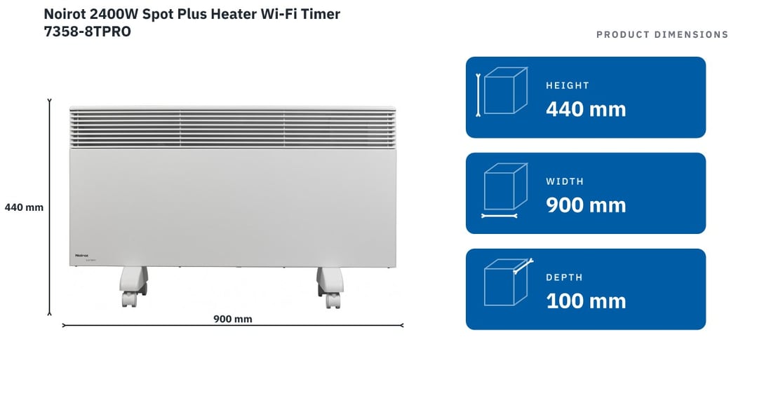 Noirot 2400W Spot Plus Heater Wi-Fi Timer 7358-8TPRO — product dimensions