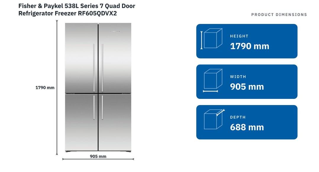 Fisher & Paykel 538L Series 7 Quad Door Refrigerator Freezer RF605QDVX2