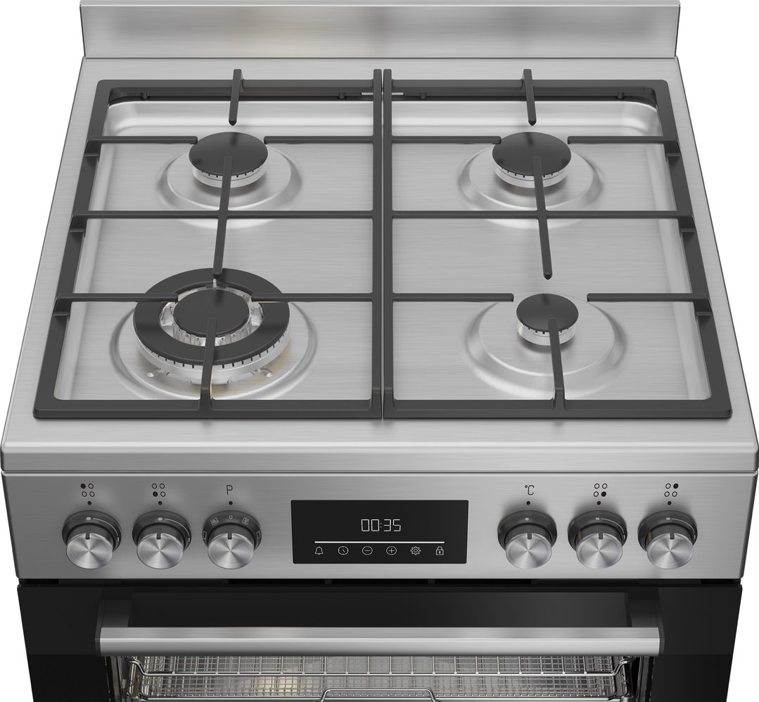 Beko Aeroperfect 60cm Freestanding Cooker with SteamAdd & Airfry & Gas Cooktop - Stainless Steel BFCB60GMX