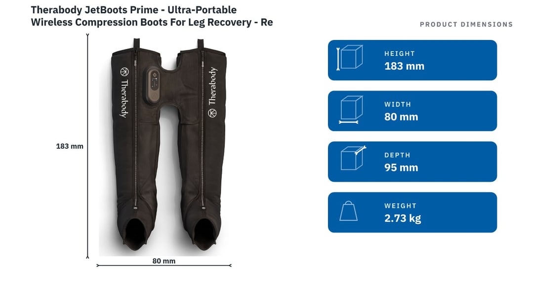 Therabody JetBoots Prime - Ultra-Portable Wireless Compression Boots For Leg Recovery - Regular JB0004131-1A1M — product dimensions