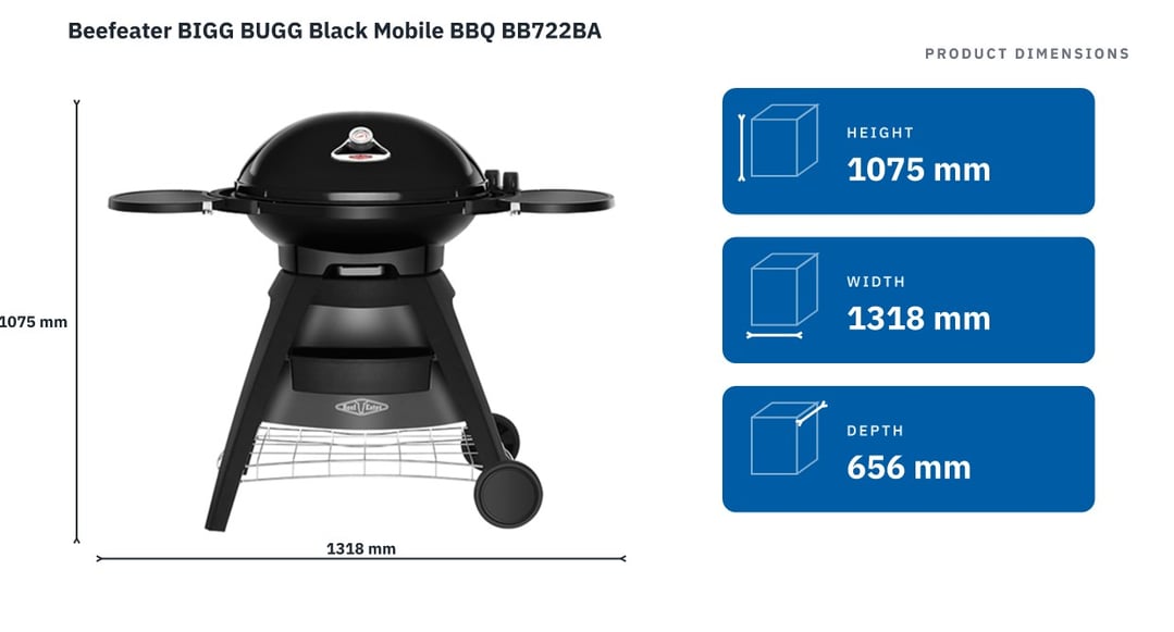 Beefeater BIGG BUGG Black Mobile BBQ BB722BA — product dimensions