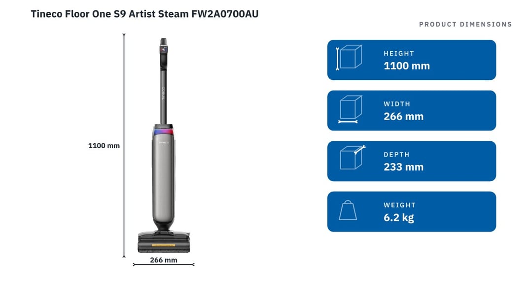 Tineco Floor One S9 Artist Steam FW2A0700AU — product dimensions