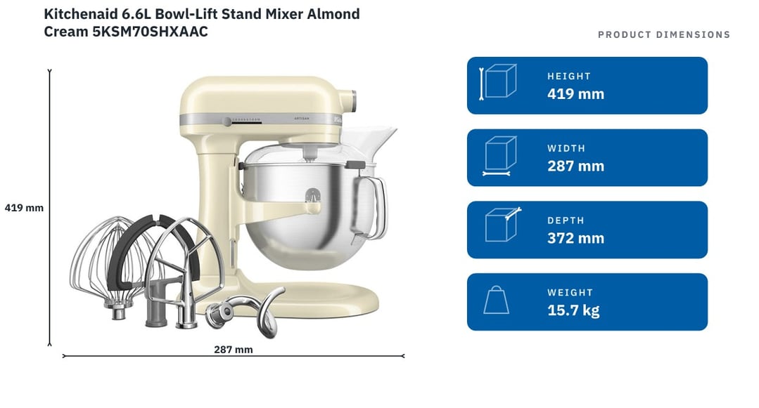 Kitchenaid 6.6L Bowl-Lift Stand Mixer Almond Cream 5KSM70SHXAAC