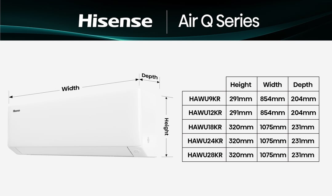 Hisense 2.5kW/3.2kW Air Q Series Reverse Cycle Split System HAWU9KR