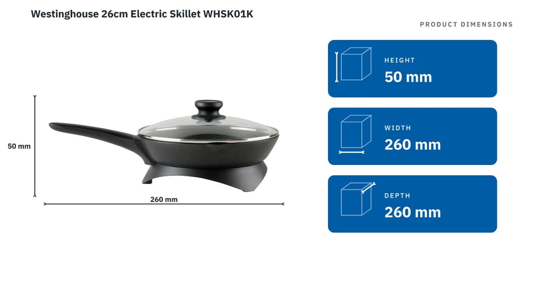 Westinghouse 26cm Electric Skillet WHSK01K — product dimensions