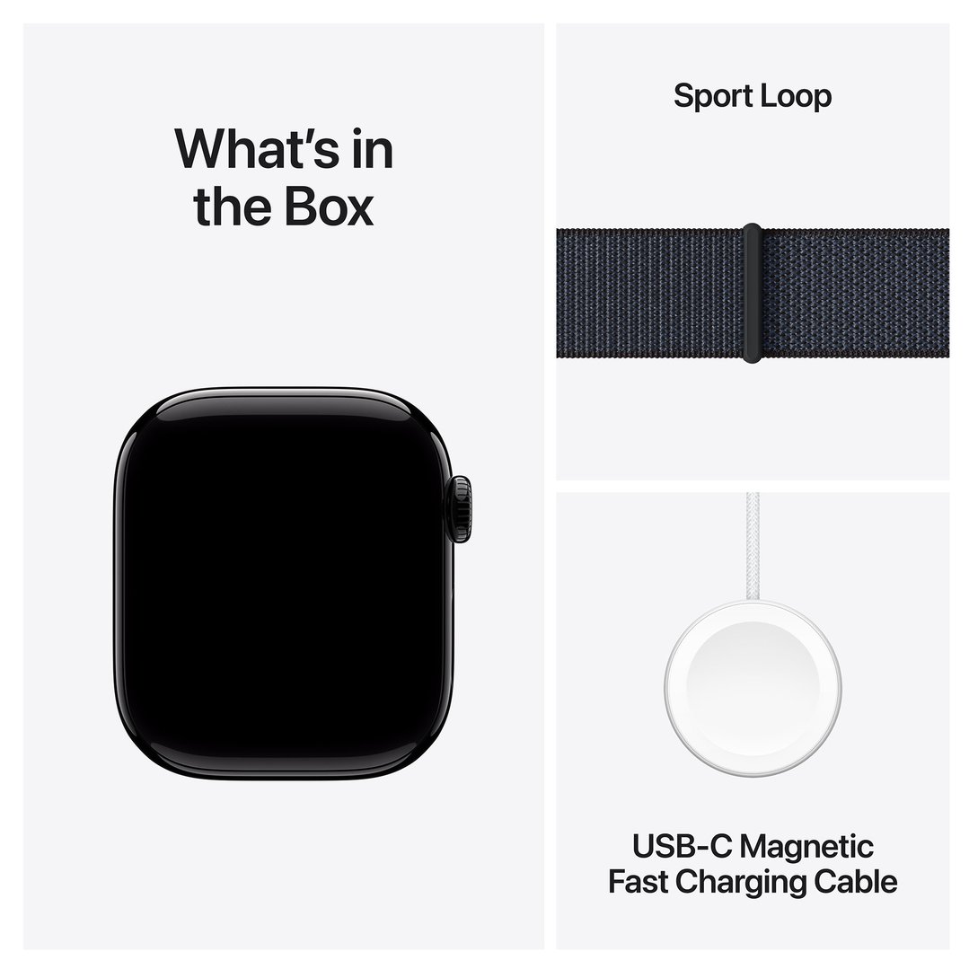Apple Watch Series 10 46mm Jet Black Aluminium Case GPS + Cellular Sport Loop (Ink) MWY53ZP/A