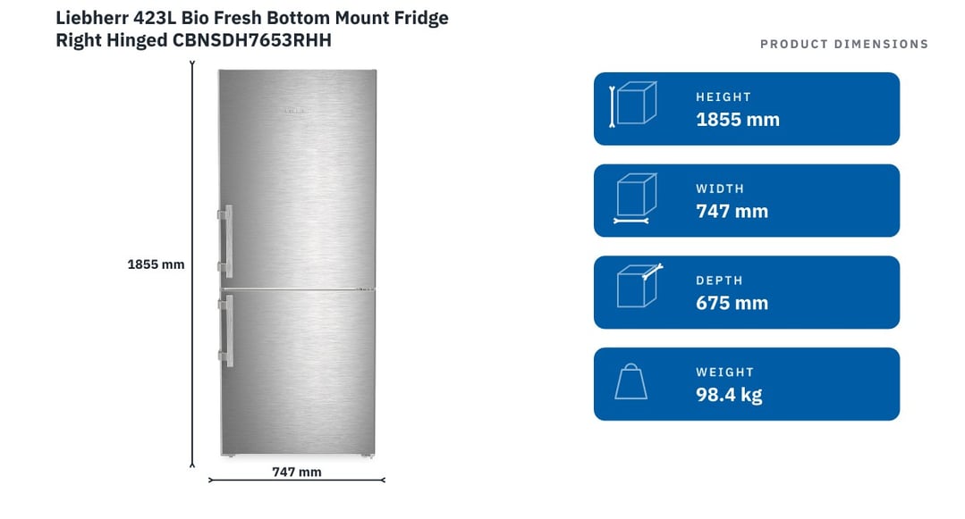 Liebherr 423L Bio Fresh Bottom Mount Fridge Right Hinged CBNSDH7653RHH