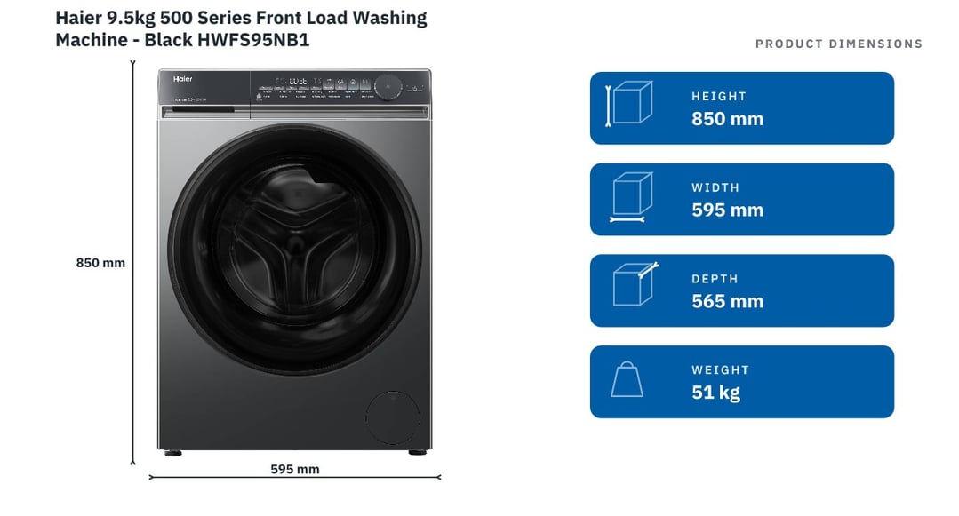 Haier 9.5kg 500 Series Front Load Washing Machine - Black HWFS95NB1