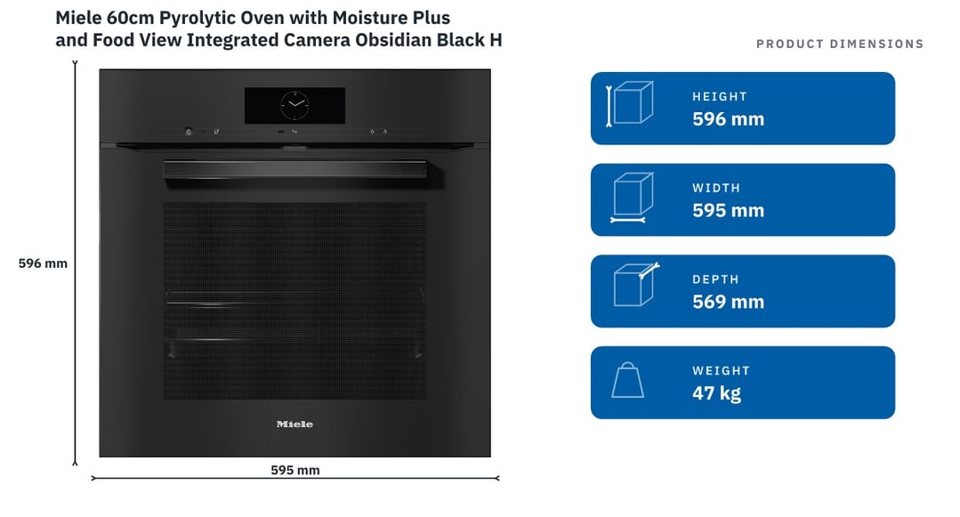 Miele 60cm Pyrolytic Oven with Moisture Plus and Food View Integrated Camera Obsidian Black H7860BPOBSW