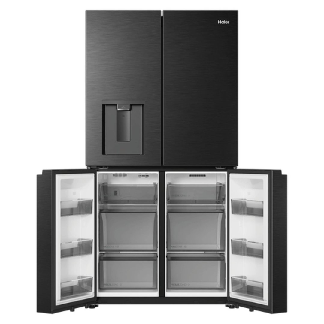 Haier 675L, Quad Door Refrigerator Freezer, Water, Non-Plumbed, Black HRF690YHC