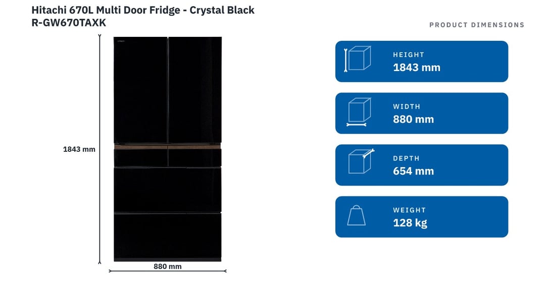 Hitachi 670L Multi Door Fridge - Crystal Black R-GW670TAXK