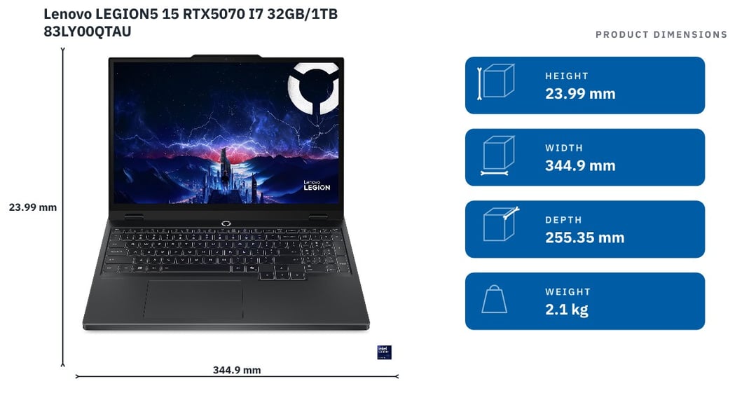 Lenovo LEGION5 15 RTX5070 I7 32GB/1TB 83LY00QTAU — product dimensions