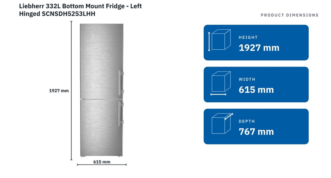 Liebherr 332L Bottom Mount Fridge - Left Hinged SCNSDH5253LHH