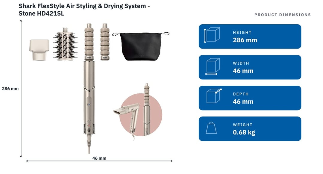 Shark FlexStyle Air Styling & Drying System - Stone HD421SL — product dimensions