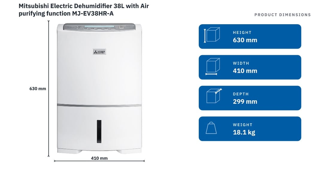 Mitsubishi Electric Dehumidifier 38L with Air purifying function MJ-EV38HR-A