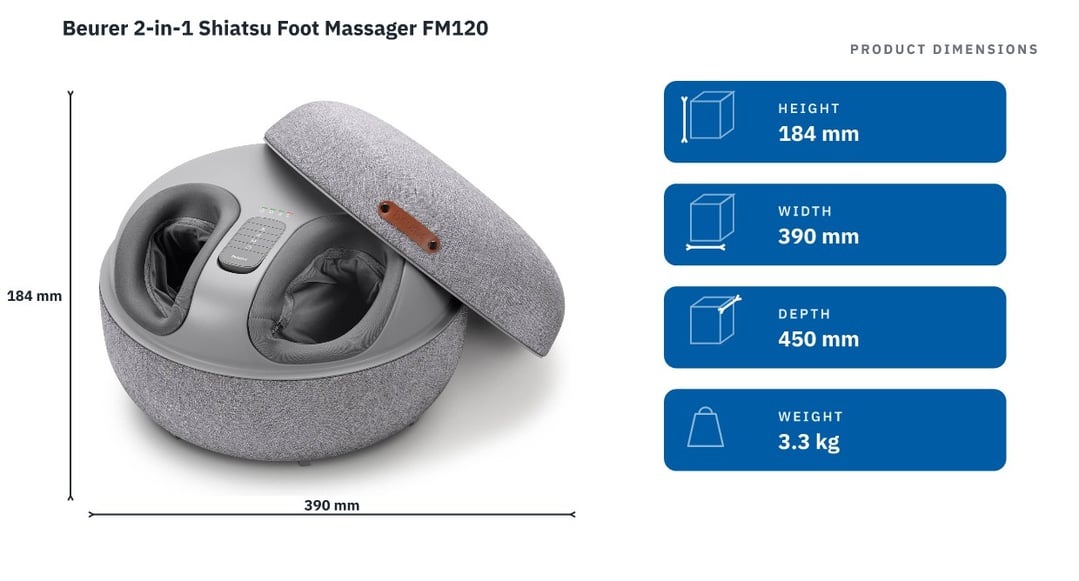 Beurer 2-in-1 Shiatsu Foot Massager FM120 — product dimensions