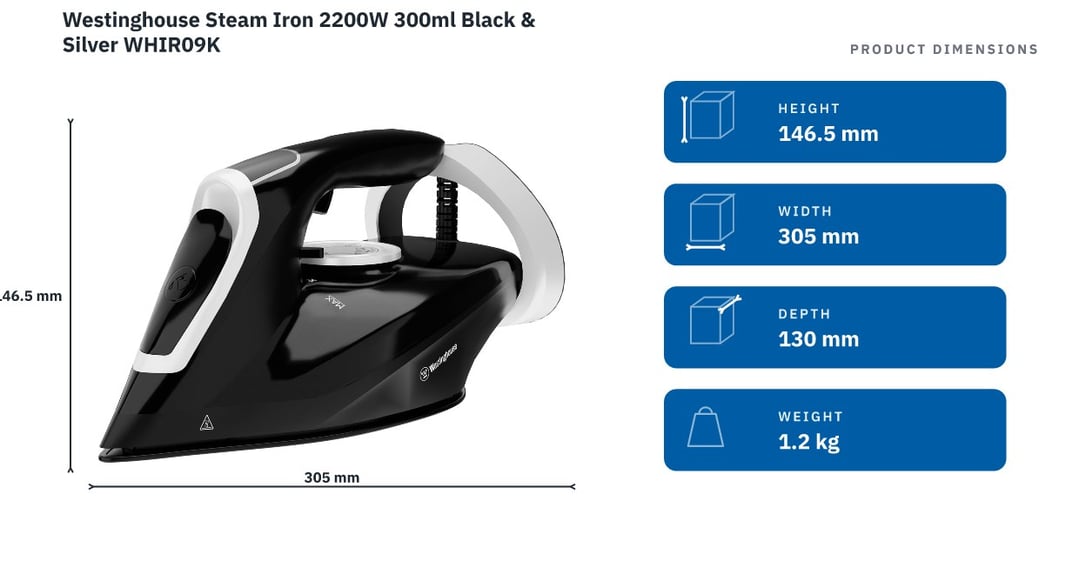 Westinghouse Steam Iron 2200W 300ml Black & Silver WHIR09K