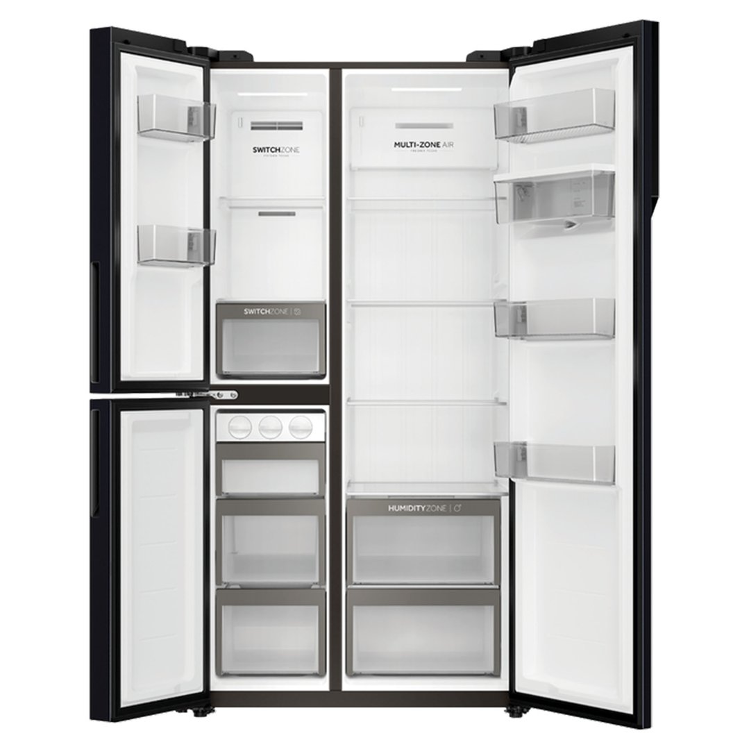 Haier S+ Three-Door Side-by-Side Refrigerator Freezer, 90.5cm, 574L, Water - Black HRF575XHC