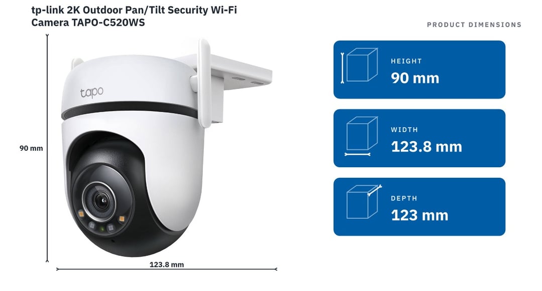 tp-link 2K Outdoor Pan/Tilt Security Wi-Fi Camera TAPO-C520WS — product dimensions