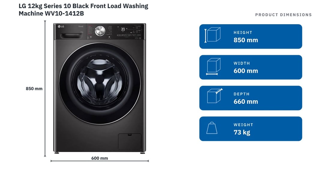 LG 12kg Series 10 Black Front Load Washing Machine WV10-1412B