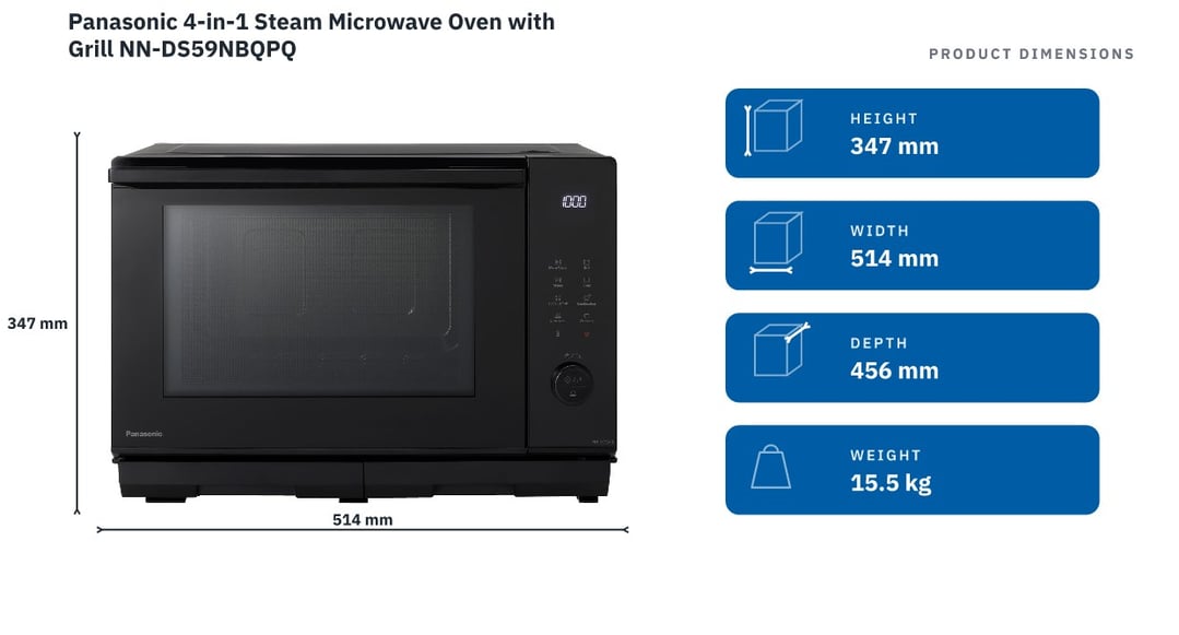 Panasonic 4-in-1 Steam Microwave Oven with Grill NN-DS59NBQPQ — product dimensions