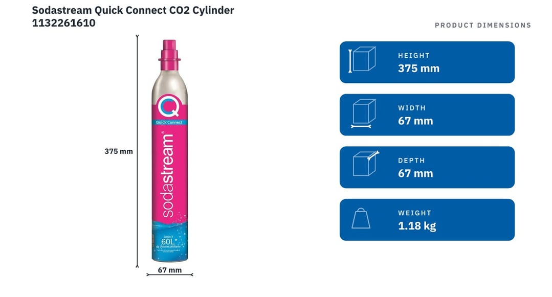 Sodastream Quick Connect CO2 Cylinder 1132261610 — product dimensions