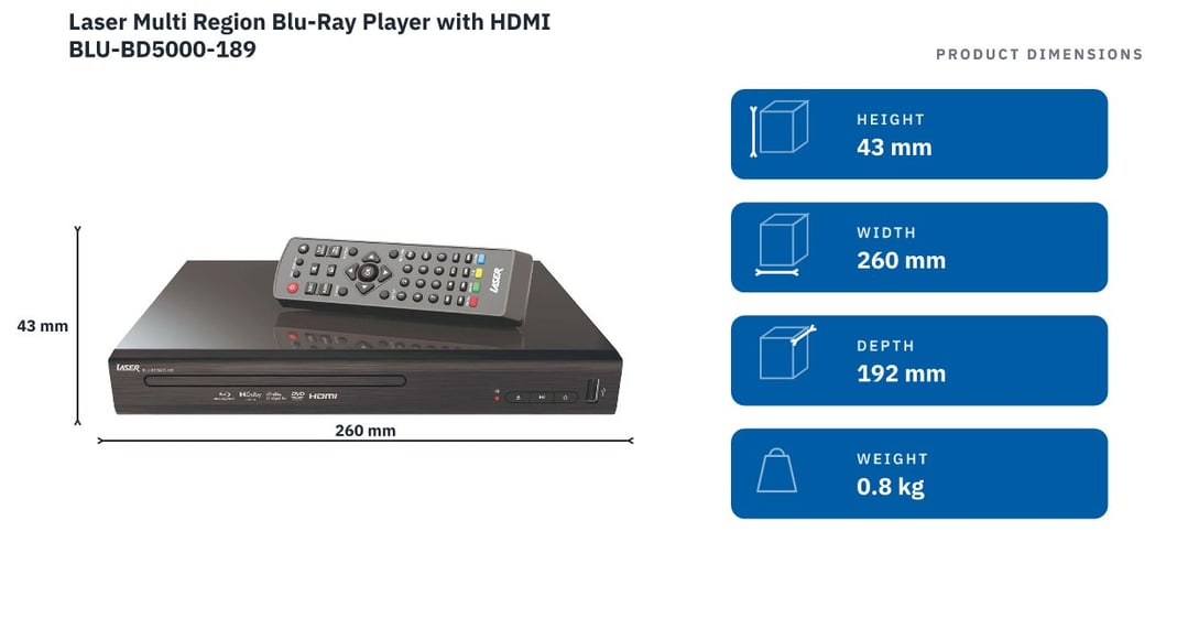 Laser Multi Region Blu-Ray Player with HDMI BLU-BD5000-189 — product dimensions