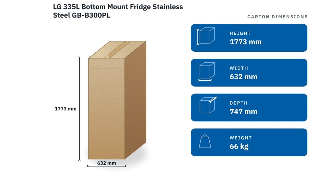 LG 335L Bottom Mount Fridge Stainless Steel GB-B300PL
