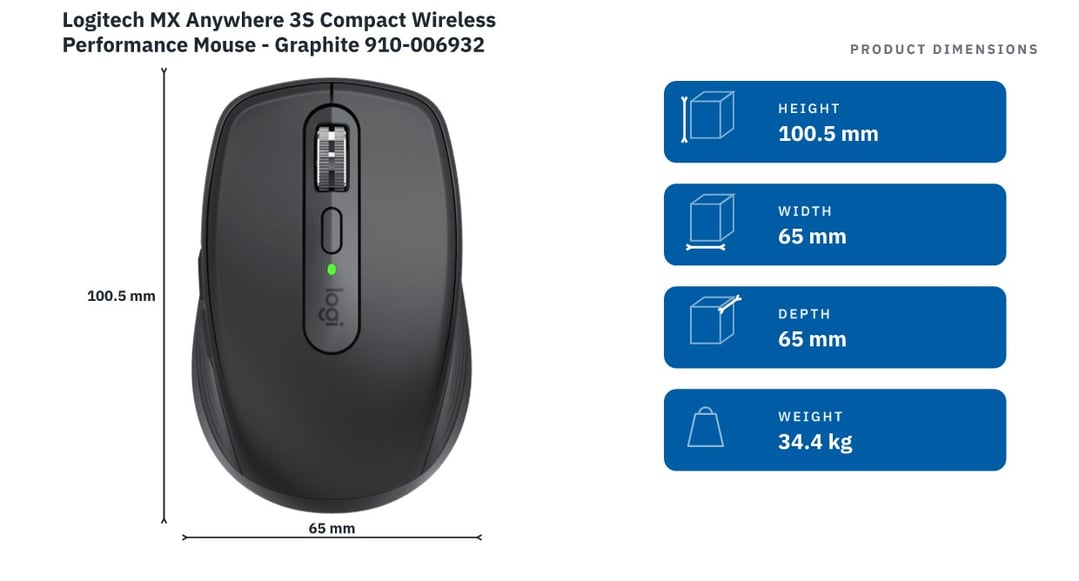 Logitech MX Anywhere 3S Compact Wireless Performance Mouse - Graphite 910-006932