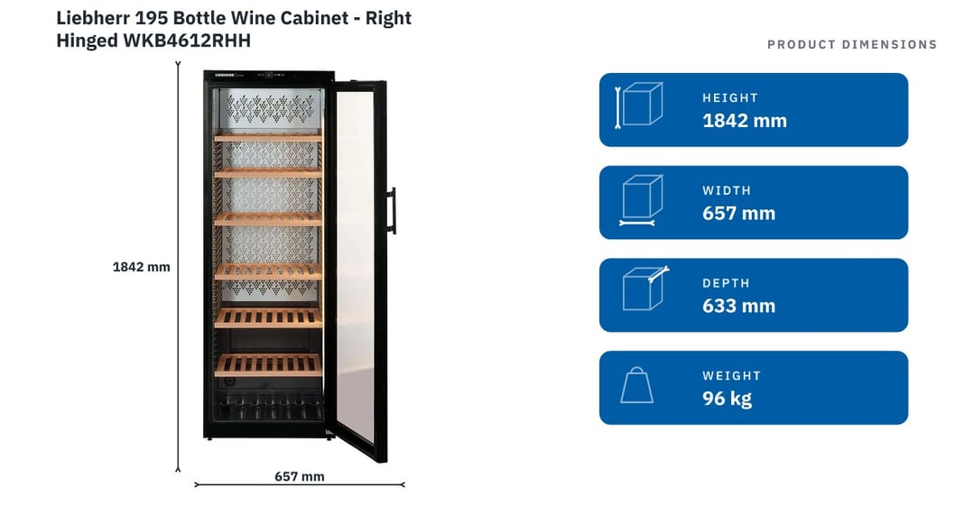 Liebherr 195 Bottle Wine Cabinet - Right Hinged WKB4612RHH — product dimensions