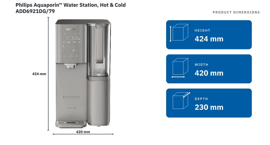 Philips Aquaporin™ Water Station, Hot & Cold ADD6921DG/79 — product dimensions