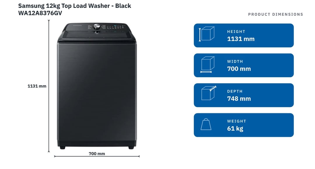 Samsung 12kg Top Load Washer - Black WA12A8376GV