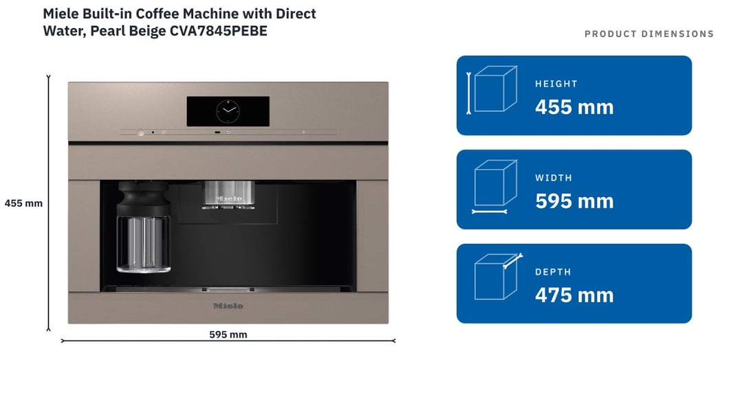 Miele Built-in Coffee Machine with Direct Water, Pearl Beige CVA7845PEBE — product dimensions