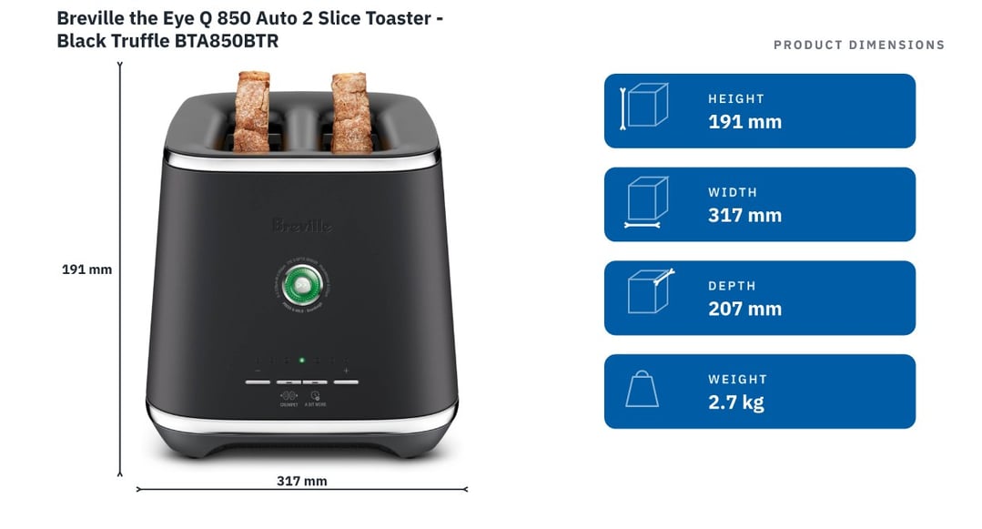 Breville the Eye Q 850 Auto 2 Slice Toaster - Black Truffle BTA850BTR