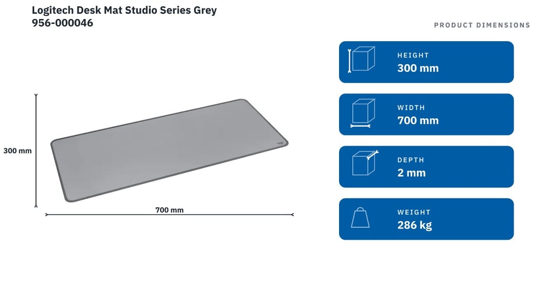 Logitech Desk Mat Studio Series Grey 956-000046 — product dimensions