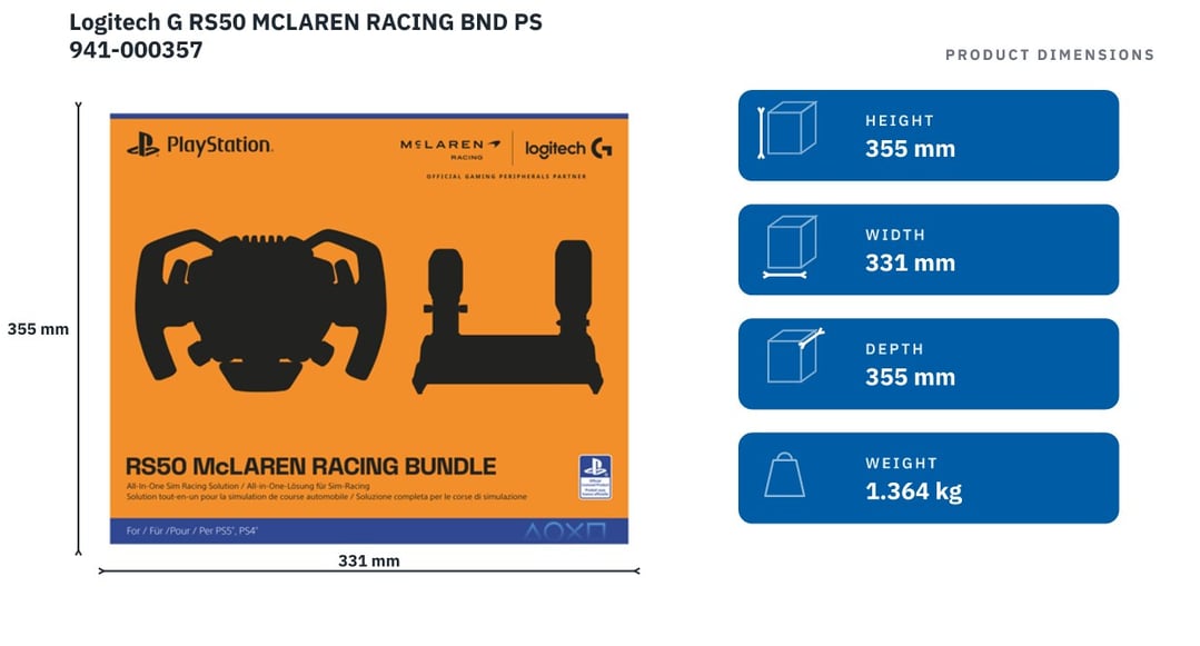 Logitech G RS50 MCLAREN RACING BND PS 941-000357 — product dimensions