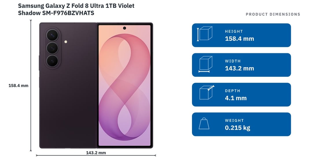 Samsung Galaxy Z Fold 8 Ultra 1TB Violet Shadow SM-F976BZVHATS — product dimensions