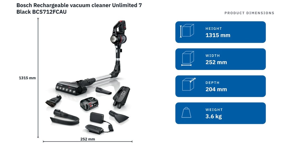 Bosch Rechargeable vacuum cleaner Unlimited 7 Black BCS712FCAU