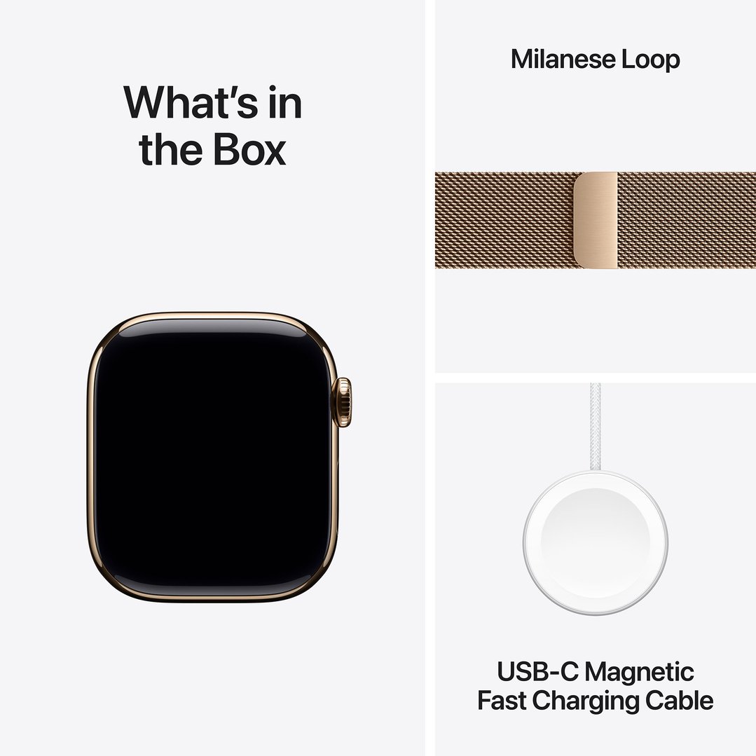 Apple Watch Series 11 42mm Gold Titanium Case GPS + Cellular Gold Milanese Loop MF8Y4X/A