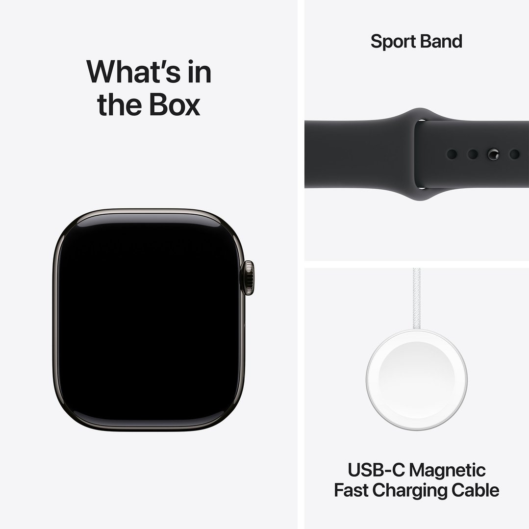 Apple Watch Series 11 46mm Slate Titanium Case GPS + Cellular Sport Band (S/M) (Black) MFD14X/A
