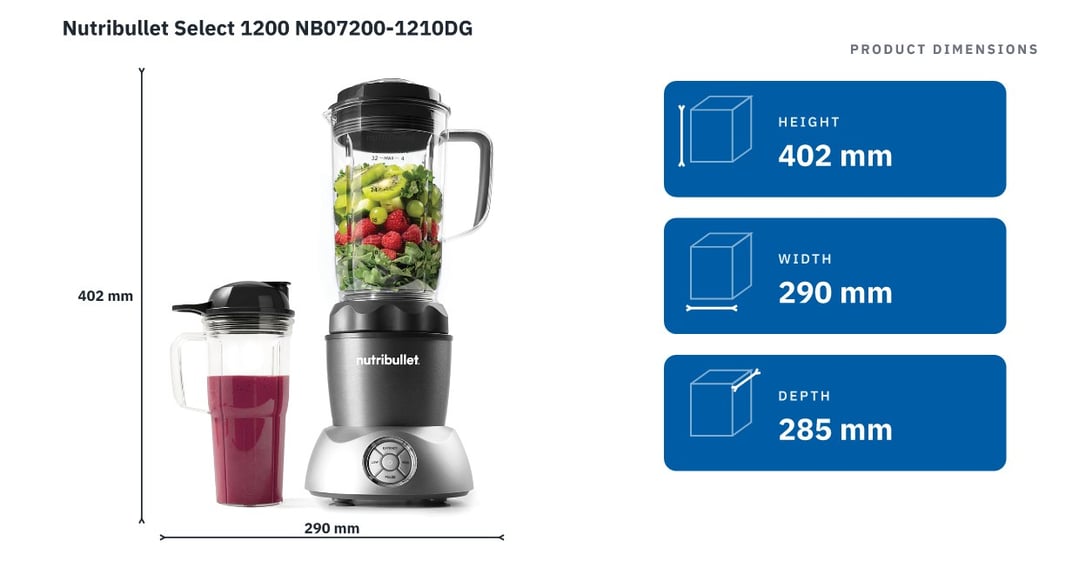 Nutribullet Select 1200 NB07200-1210DG — product dimensions