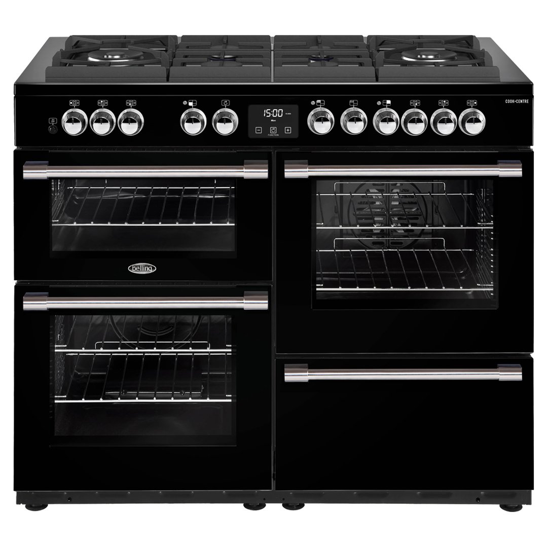 Belling CookCentre Deluxe 110cm GasThroughGlass Range Cooker Black