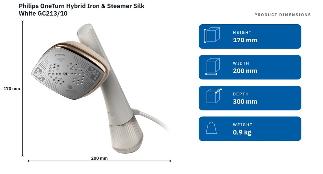 Philips OneTurn Hybrid Iron & Steamer Silk White GC213/10 — product dimensions