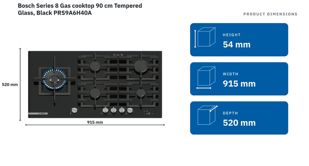 Bosch Series 8 Gas cooktop 90 cm Tempered Glass, Black PRS9A6H40A