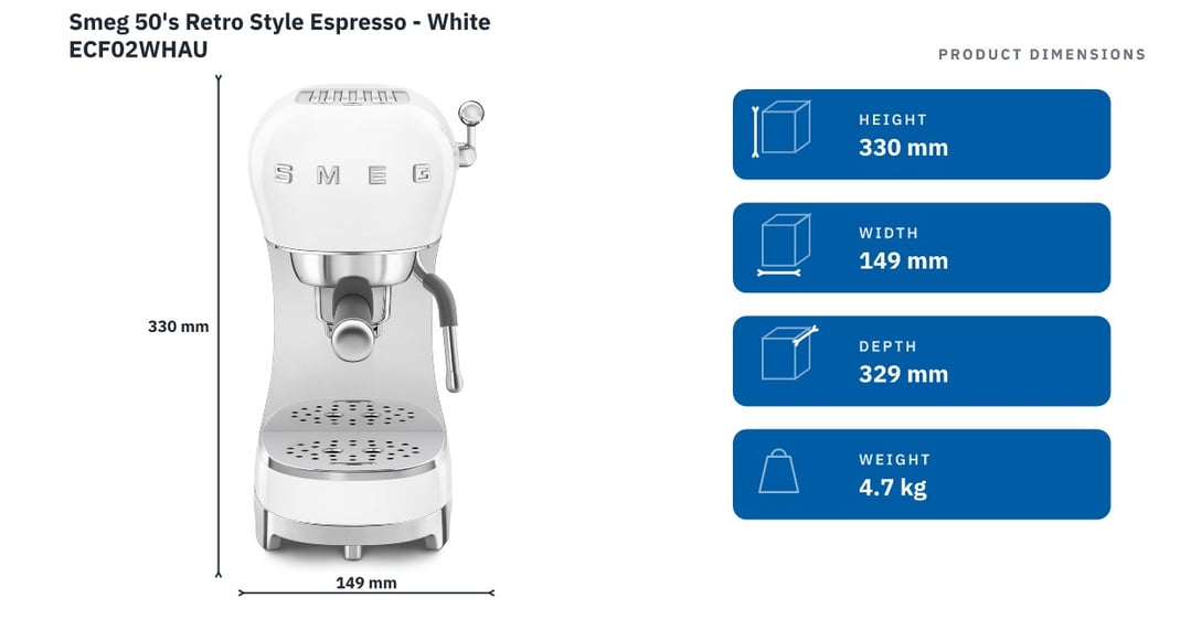 Smeg 50's Retro Style Espresso - White ECF02WHAU