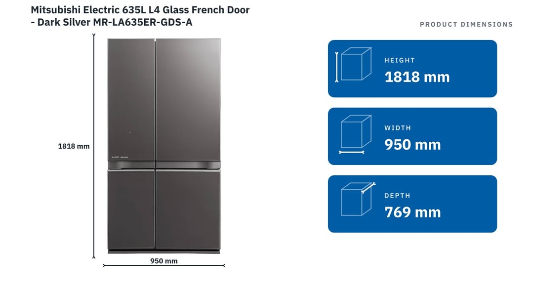 Mitsubishi Electric 635L L4 Glass French Door - Dark Silver MR-LA635ER-GDS-A